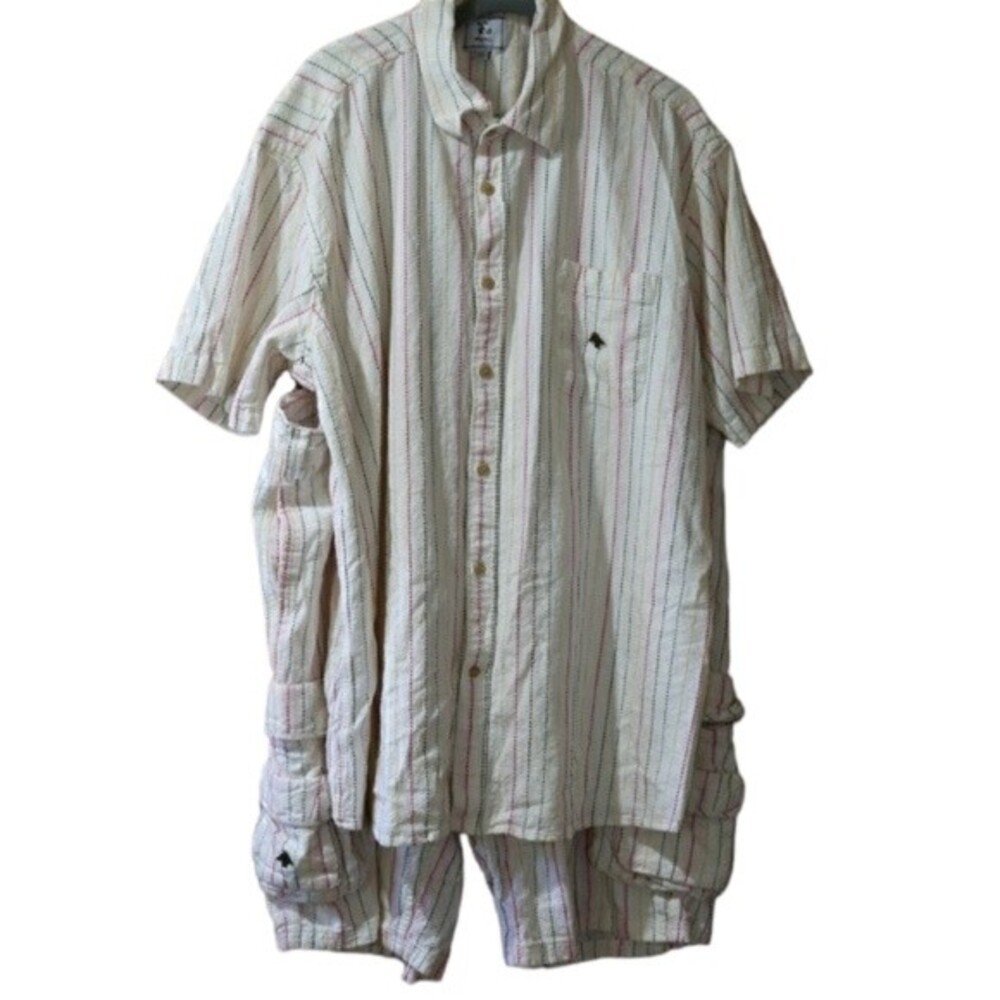 LRG Linen Short Suit Set Vintage Y2K Baggy Streetwear Hip Hop 5XL Two Piece